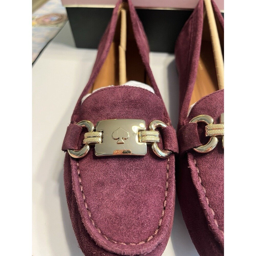 Kate Spade Cherrywood Suede Leather Gold Metal Embellished Loafers Shoes Sz 9M - Picture 3 of 15